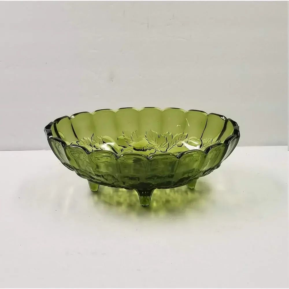 Vintage Indiana Glass Garland Green Footed Centerpiece Bowl Colony Harvest Oval